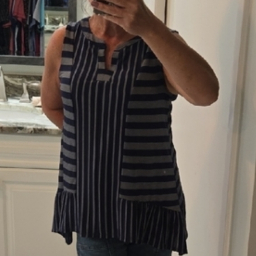 Striped Navy Sleeveless Top Ava James